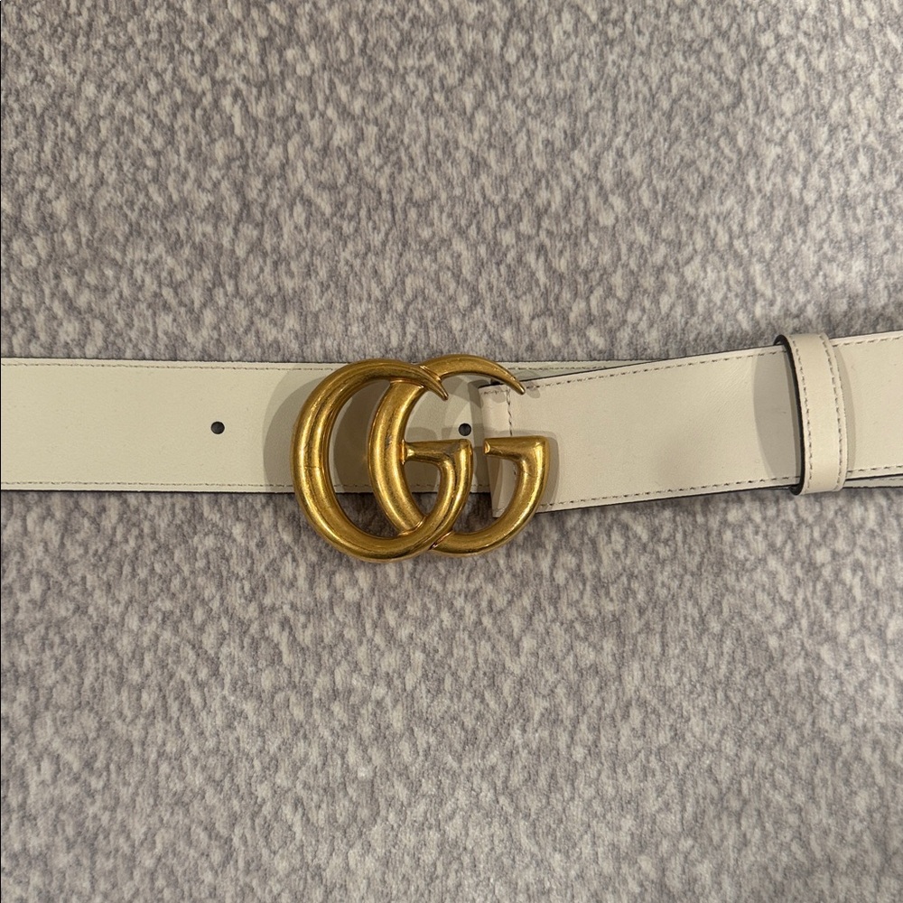 Gucci Cream Belt with Gold GG Buckle